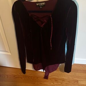 Marc Bouwer Deep Burgundy Velvet Bodysuit